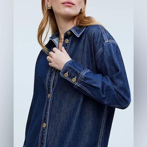 Madewell Denim Oversized Mini Shirtdress long sleeve  Size M NWT - Picture 3 of 10
